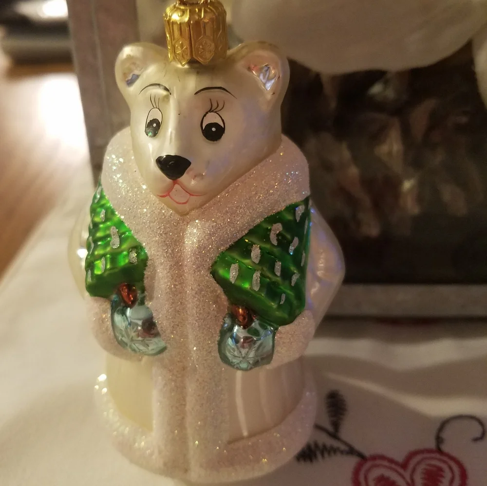 Christopher Radko Beary Chic White Polar Bear Christmas Ornament